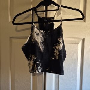 SHEIN Black and White Tie-Dye Crop Top